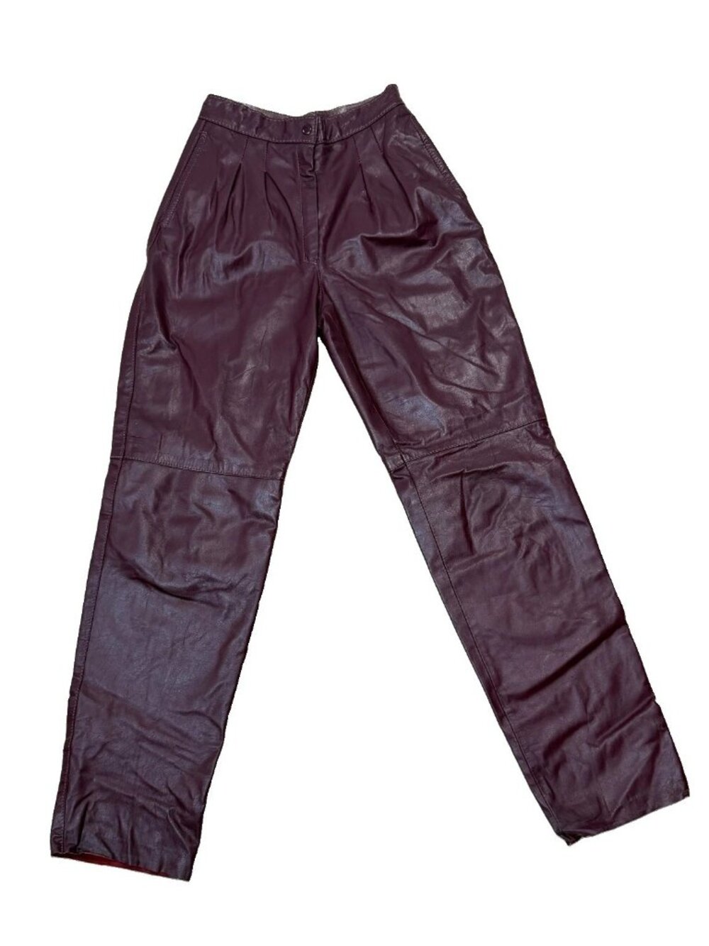 Vintage Purple Plum Genuine Leather Pants Pleated Sz 24" Waist VTG 90s Straight